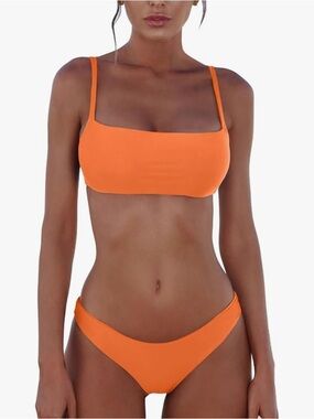 Women's Orange Square-Neck Bikini Set